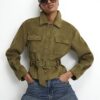 Khaki Belted Faux Suede Belted Jacket