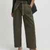 Khaki Belted Wide Leg Trousers