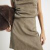 Khaki Faux Leather Hammered Mini Skirt