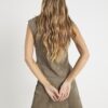 Khaki Faux Leather Hammered Mini Skirt