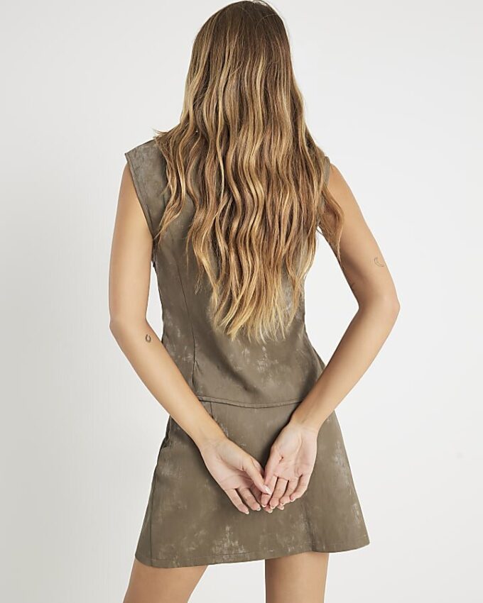 Khaki Faux Leather Hammered Mini Skirt