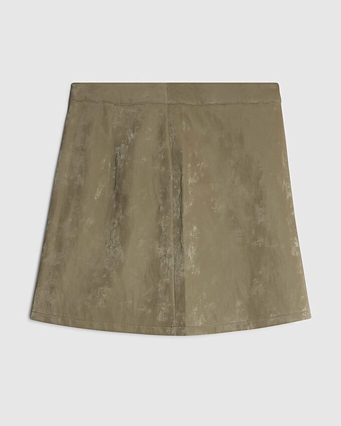 Khaki Faux Leather Hammered Mini Skirt