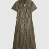 Khaki Faux Leather Midi Shirt Dress