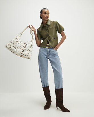 Khaki Faux Leather Shirt