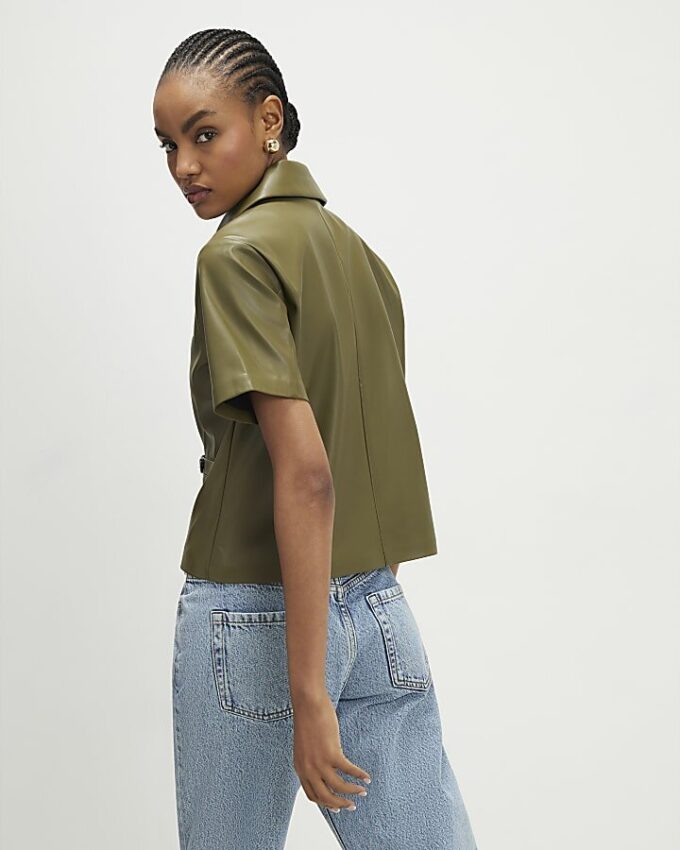 Khaki Faux Leather Shirt