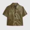 Khaki Faux Leather Shirt