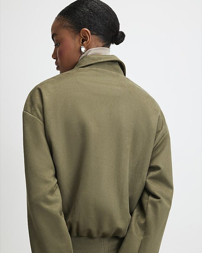 Khaki Faux Suede Bomber Jacket