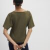 Khaki Faux Suede Short Sleeve Ruched Side Top