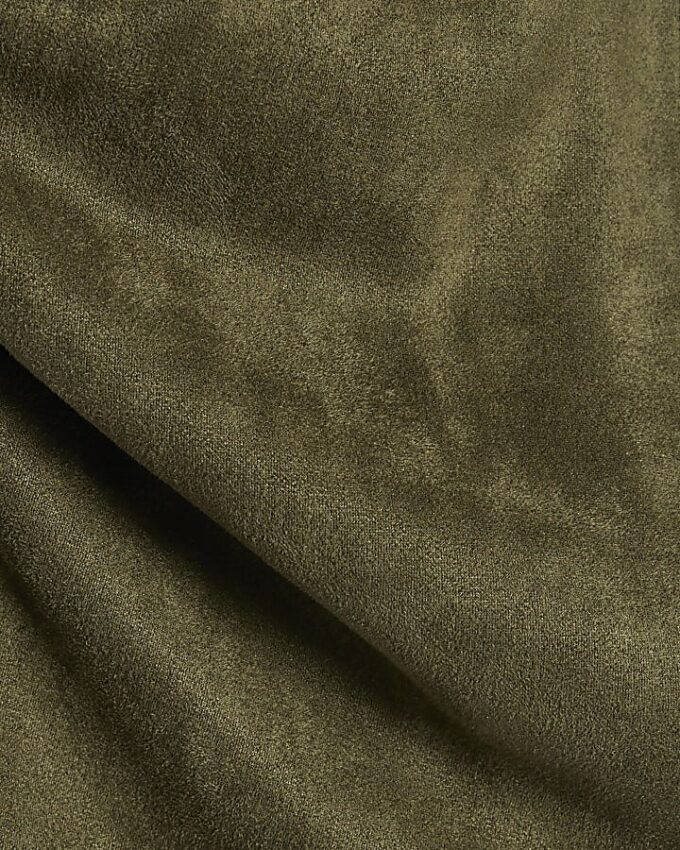 Khaki Faux Suede Short Sleeve Ruched Side Top