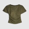 Khaki Faux Suede Short Sleeve Ruched Side Top