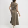 Khaki Hammered Effect Cowl Neck Midi Dress