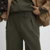 Khaki Jersey Tailored Wide Leg Trousers