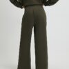 Khaki Jersey Tailored Wide Leg Trousers
