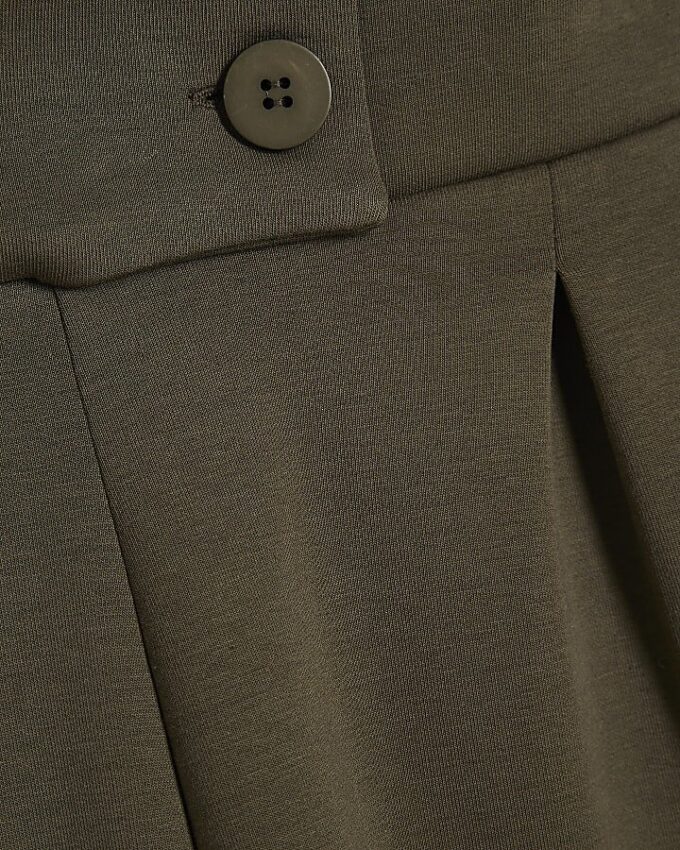 Khaki Jersey Tailored Wide Leg Trousers