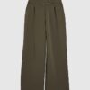 Khaki Jersey Tailored Wide Leg Trousers