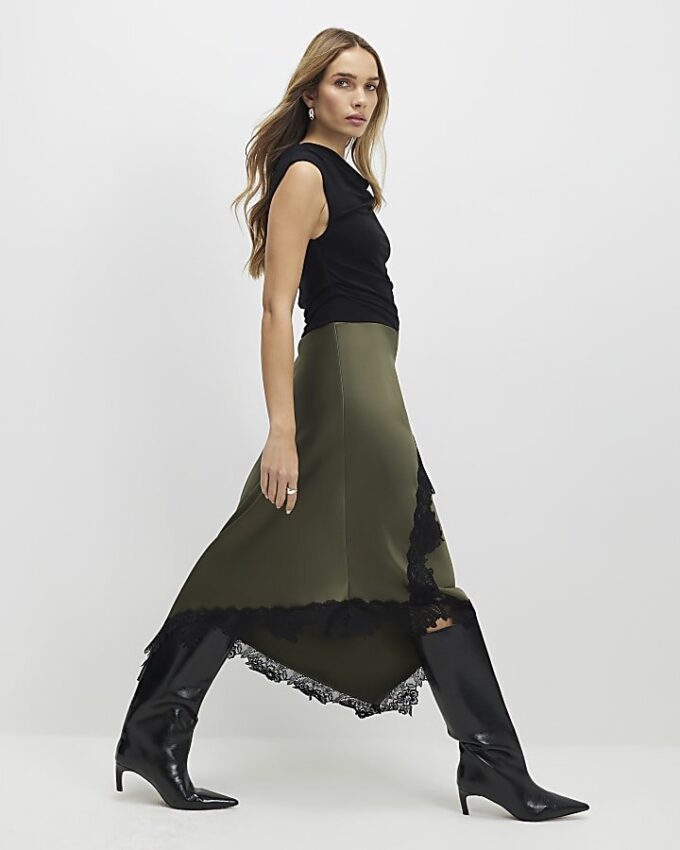 Khaki Lace Hybrid Drape Maxi Dress