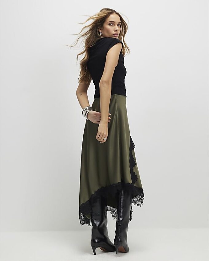 Khaki Lace Hybrid Drape Maxi Dress