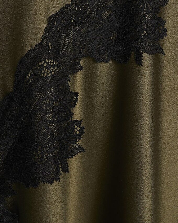 Khaki Lace Hybrid Drape Maxi Dress