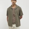 Khaki Linen Blend Revere Collared Shirt