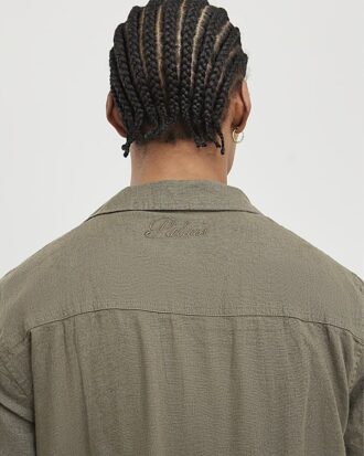 Khaki Linen Blend Revere Collared Shirt