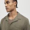 Khaki Linen Blend Revere Collared Shirt