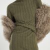 Khaki Long Sleeve Cosy Twist Front Midi Dress