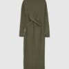 Khaki Long Sleeve Cosy Twist Front Midi Dress