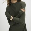 Khaki Long Sleeve Gathered Waist Maxi Dress