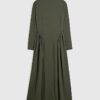 Khaki Long Sleeve Gathered Waist Maxi Dress