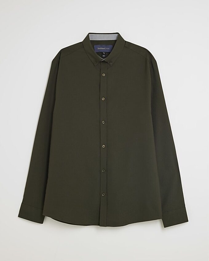 Khaki Muscle Fit Textured Shirt