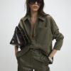 Khaki Oversized Faux Suede Overshirt