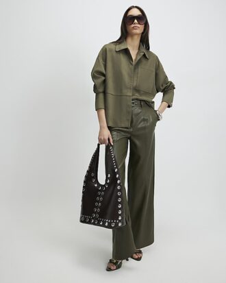 Khaki Oversized Faux Suede Overshirt