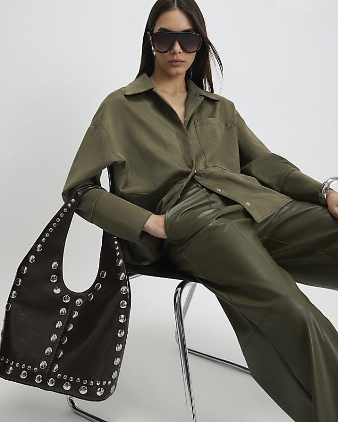 Khaki Oversized Faux Suede Overshirt