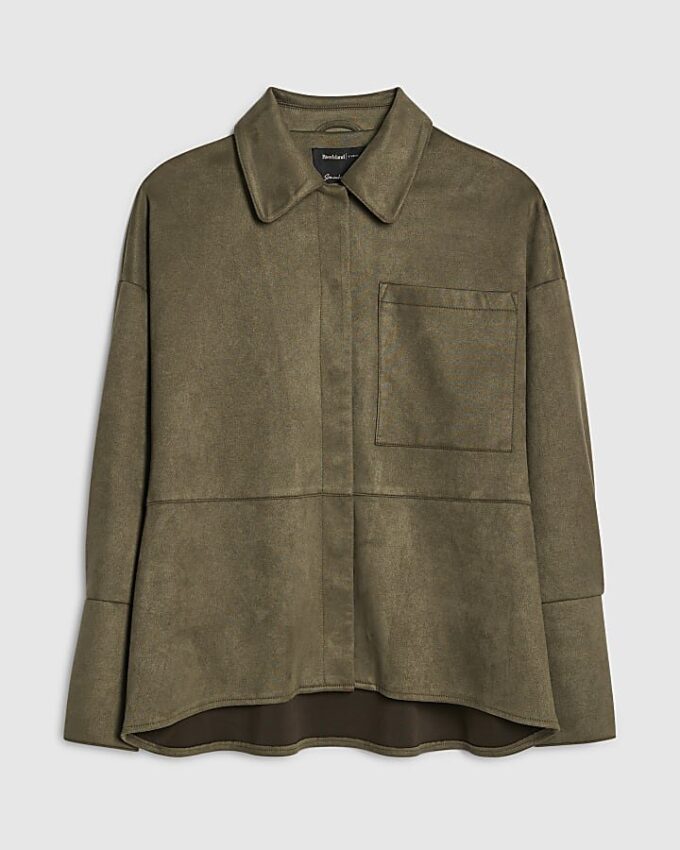 Khaki Oversized Faux Suede Overshirt