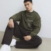 Khaki Oversized Fit Green Flower Sweatshirt