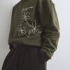 Khaki Oversized Fit Green Flower Sweatshirt
