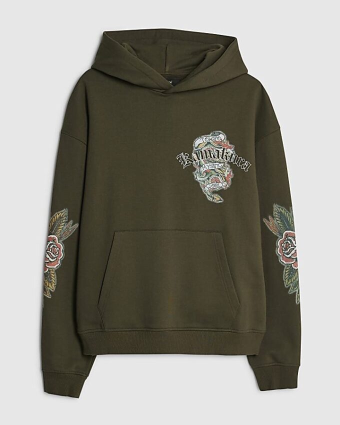 Khaki Oversized Fit Japanese Kamakura Hoodie