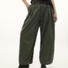 Khaki Poplin Barrel Leg Trousers