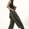 Khaki Poplin Barrel Leg Trousers