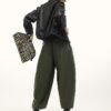 Khaki Poplin Barrel Leg Trousers