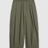 Khaki Poplin Barrel Leg Trousers