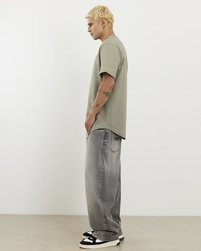 Khaki Regular Fit Curve Hem T-Shirt