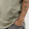 Khaki Regular Fit Curve Hem T-Shirt