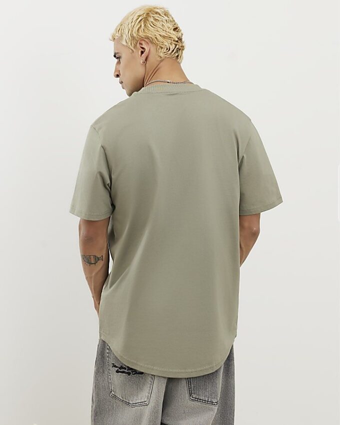 Khaki Regular Fit Curve Hem T-Shirt