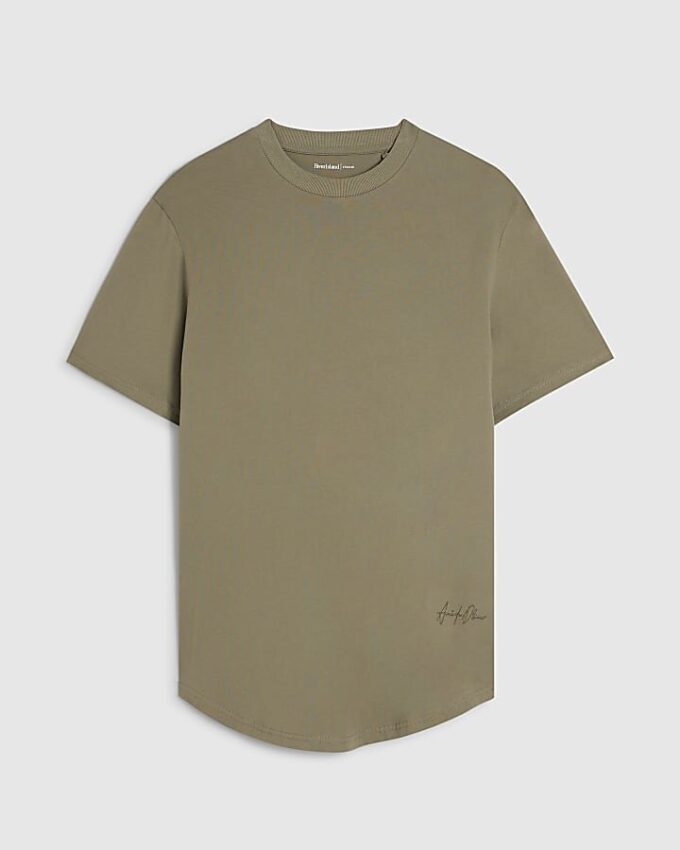 Khaki Regular Fit Curve Hem T-Shirt