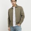 Khaki Regular Fit Curved Hem Zip Overshirt