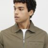 Khaki Regular Fit Curved Hem Zip Overshirt