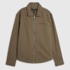 Khaki Regular Fit Curved Hem Zip Overshirt