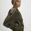 Khaki Rib Hem Cropped Trench Jacket