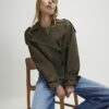 Khaki Rib Hem Cropped Trench Jacket